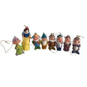 Snow White & Seven Dwarfs Walt Disney Christmas Ornaments Complete Set Nice !
